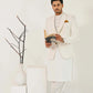Off White Kurta Shalwar with Self Embossed Blazer