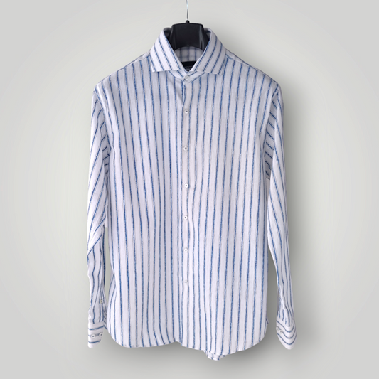 Linen Exposed Blue Self Striped Shirt