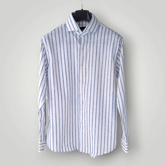 Linen Exposed Blue Self Striped Shirt - Snug