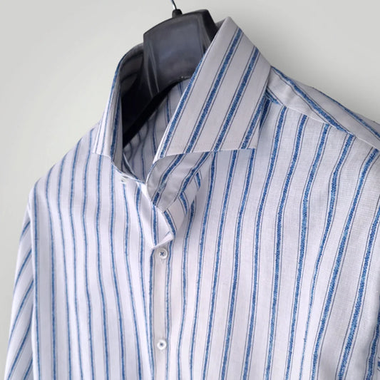Linen Exposed Blue Self Striped Shirt - Snug