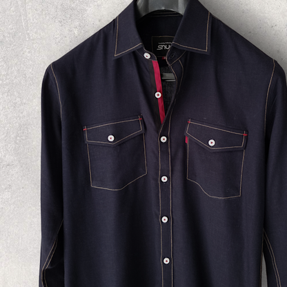 Navy Blue Linen Shirt