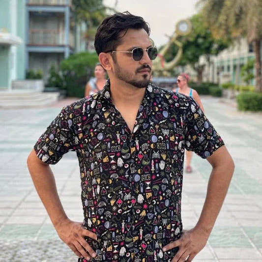 Black Multi Printed Gauzy Shirt. - Snug