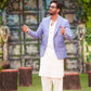 Blue Stripe Blazer with Kurta Shalwar