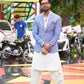 Blue Stripe Blazer with Kurta Shalwar