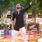 Black Embossed Waistcoat with Pleated Loop Kurta Trouser.