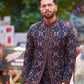 Navy Blue Embroidered Prince Coat - Snug