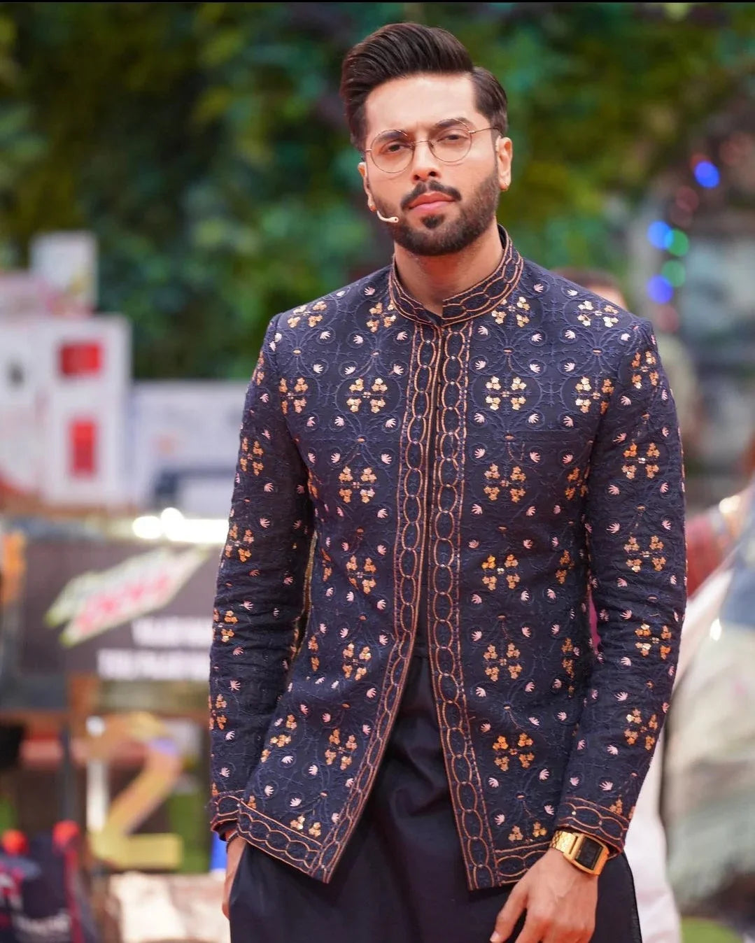 Navy Blue Embroidered Prince Coat - Snug