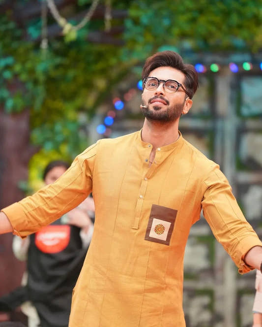 Mustard Kurta Trouser with Brown Cotton Silk Waistcoat. - Snug