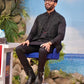 Black Egyptian Cotton Kurta Trouser with Hand Embroidered Waistcoat. - Snug