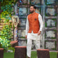 Rust Waistcoat with White Embroidered Kurta Trouser. - Snug