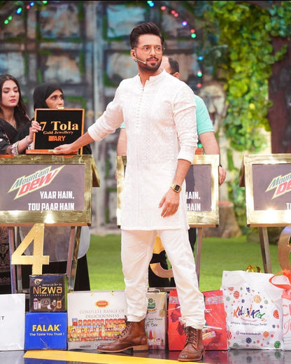 White Embroidered Kurta Trouser with Rust Waistcoat.