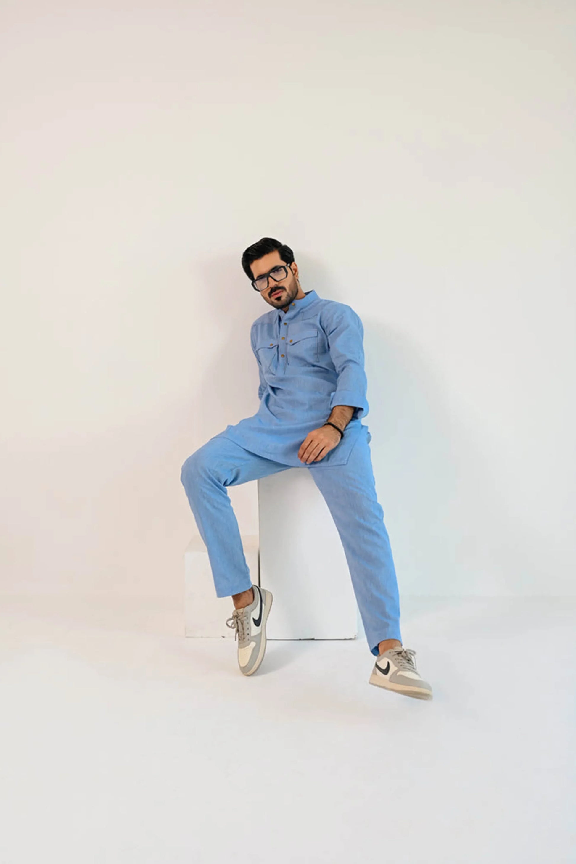 Sky Blue Linen Kurta Trouser - Snug