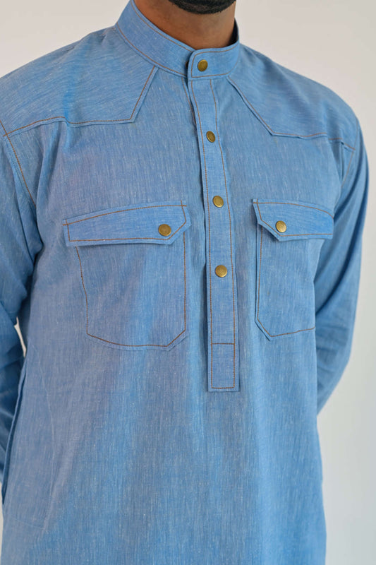 Sky Blue Linen Kurta Trouser