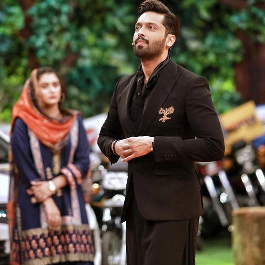 Black Plush Qamiz Shalwar With Blazer