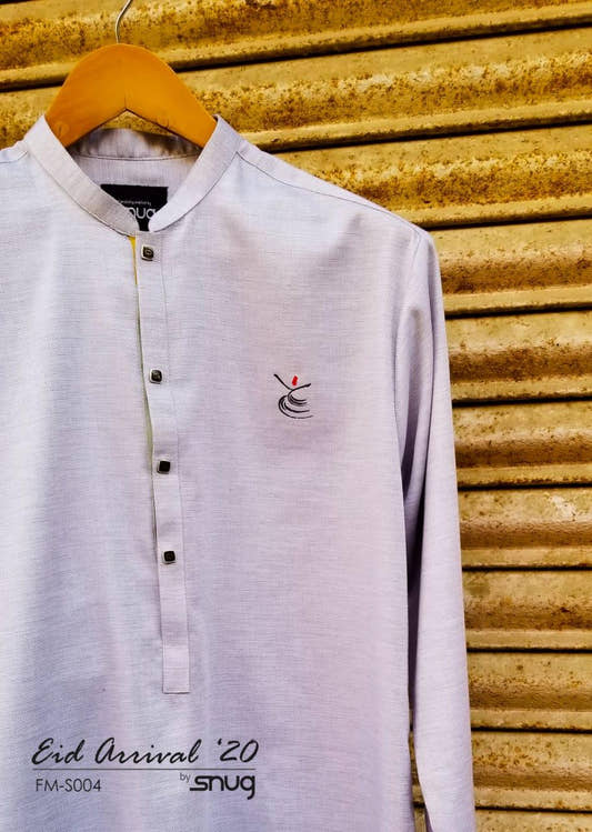 Grey Sufi Kurta Trouser With Navy Blue Chest Motif Waistcoat - Snug