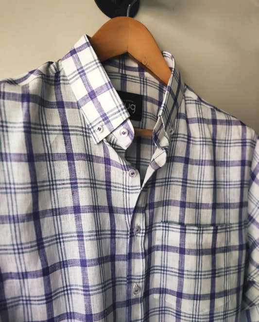 Irish Linen Purple Checkered Formal Shirt - Snug