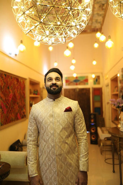 Light Gold Embroidered Sherwani - #ClientDiaries