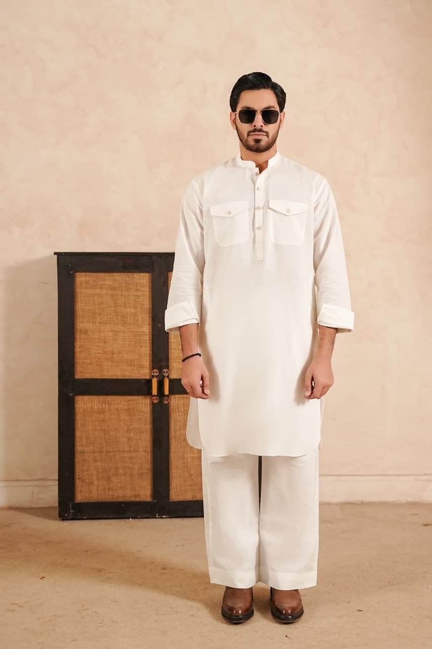 Linen Double Pocket Kurta with Loose Trouser.