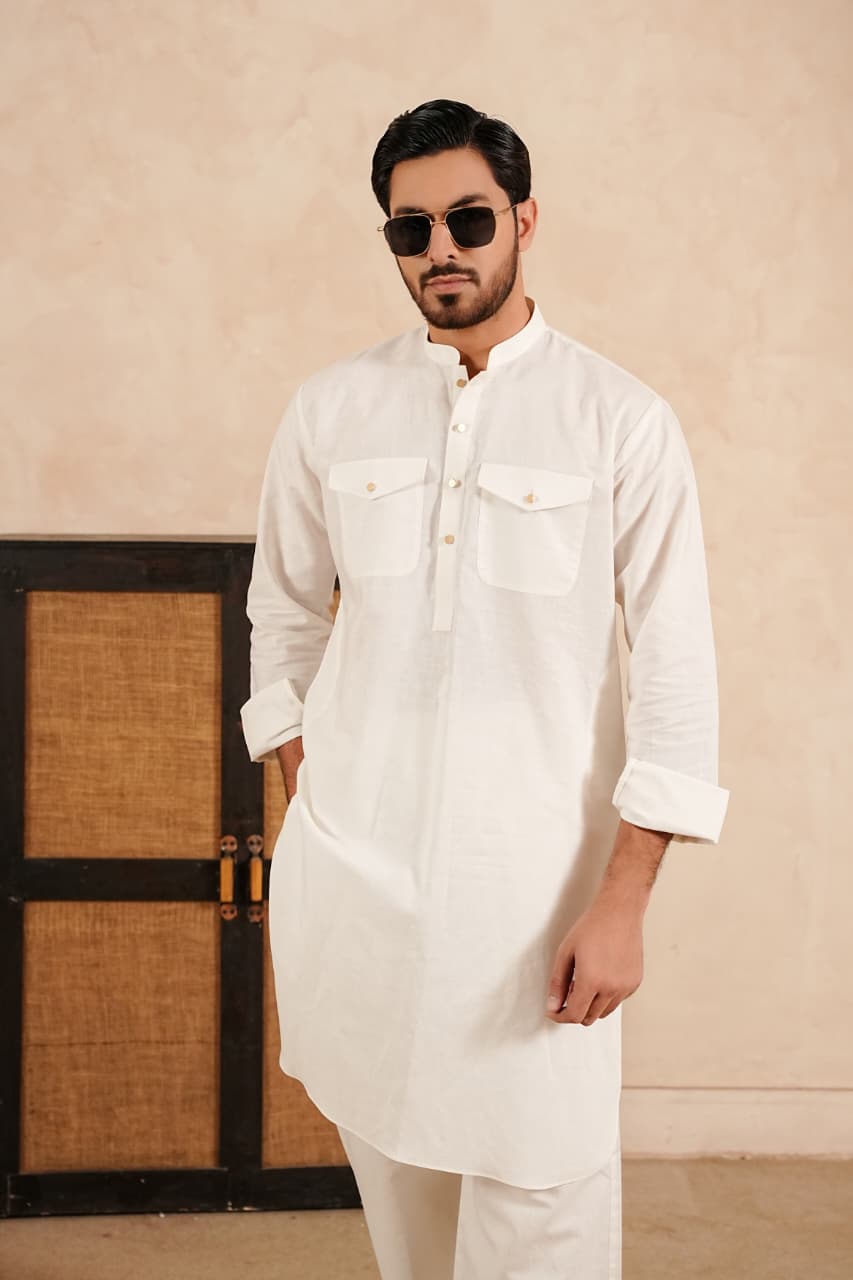Linen Double Pocket Kurta with Loose Trouser.