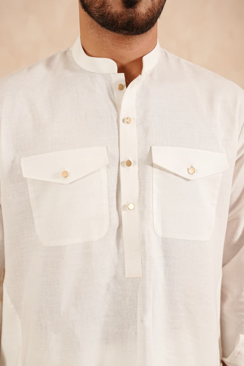 Linen Double Pocket Kurta with Loose Trouser.
