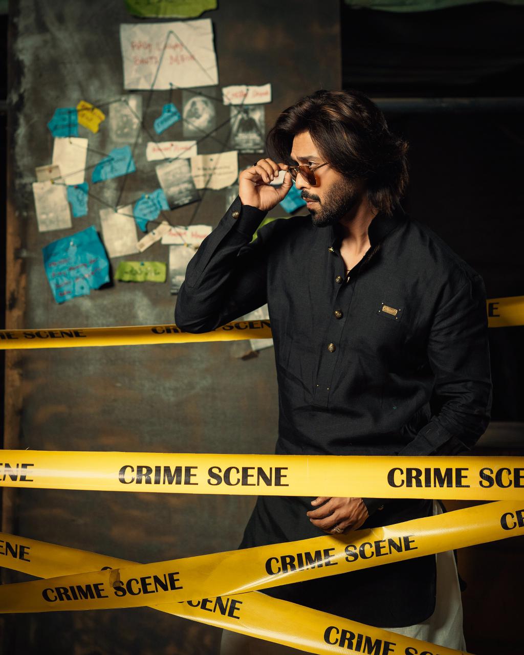 Black Linen Drop Shoulder Kurta Shalwar Set Inspired by Fahad Mustafa