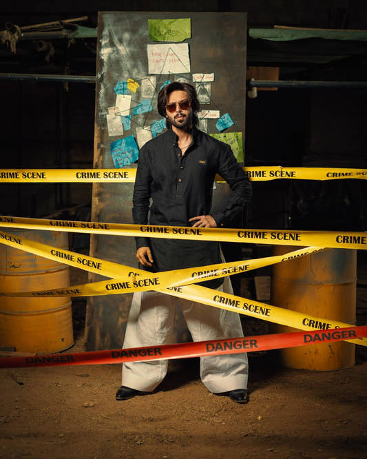 Black Linen Drop Shoulder Kurta Shalwar Set Inspired by Fahad Mustafa