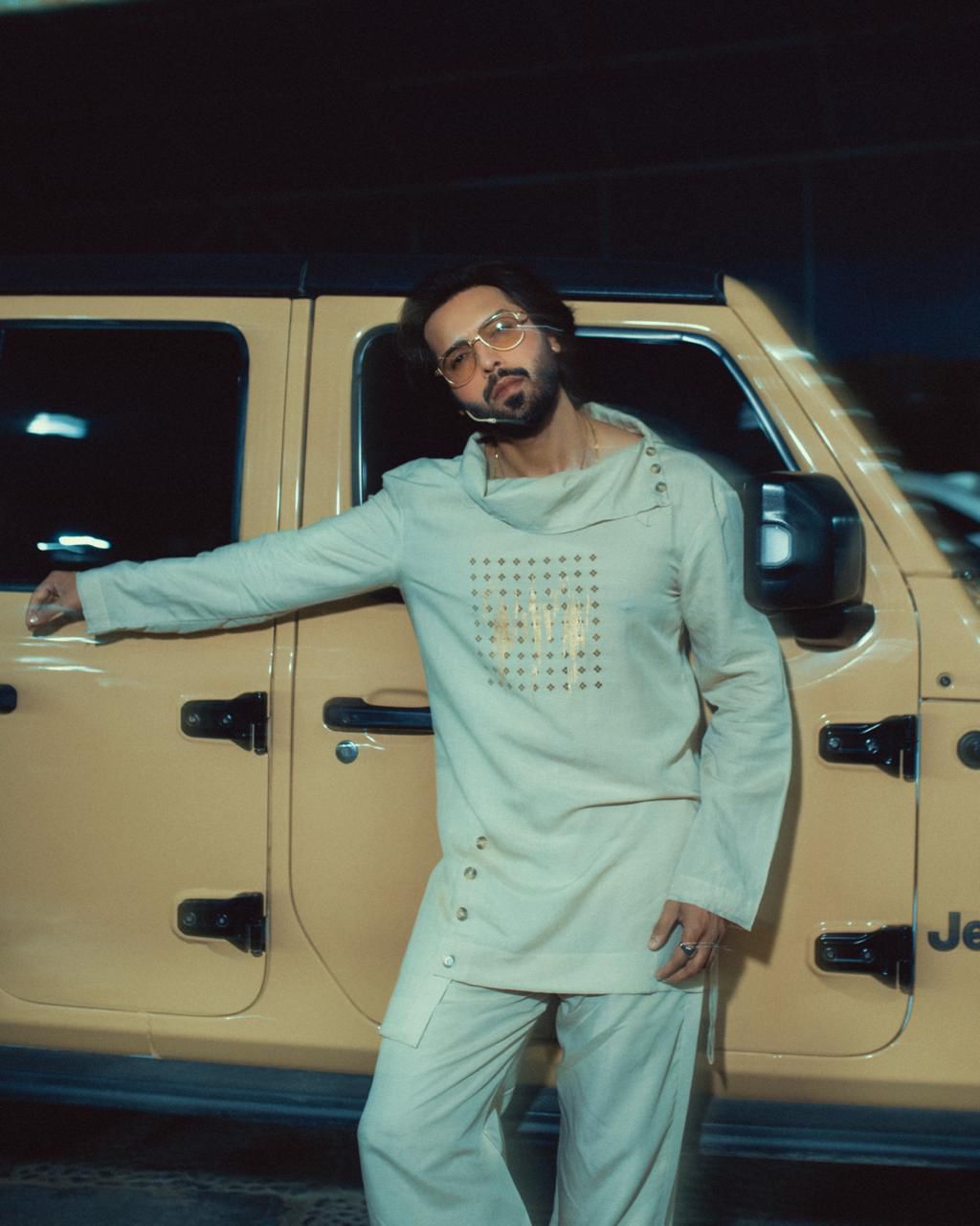 Beige Linen Kurta Trouser for Men – Turtle Neck Loose Fit | Fahad Mustafa Style