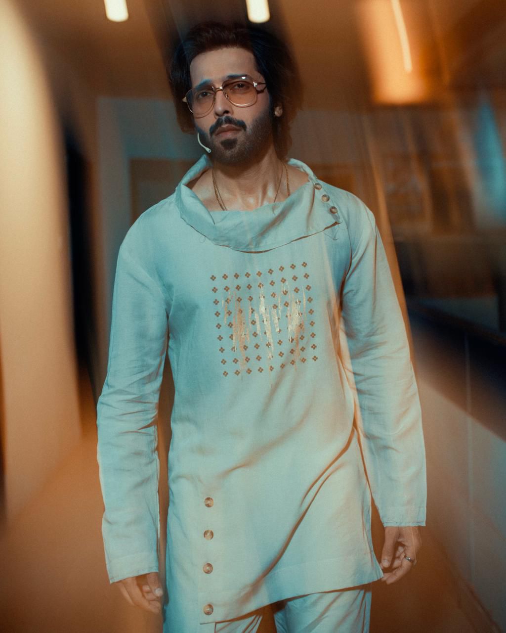 Beige Linen Kurta Trouser for Men – Turtle Neck Loose Fit | Fahad Mustafa Style