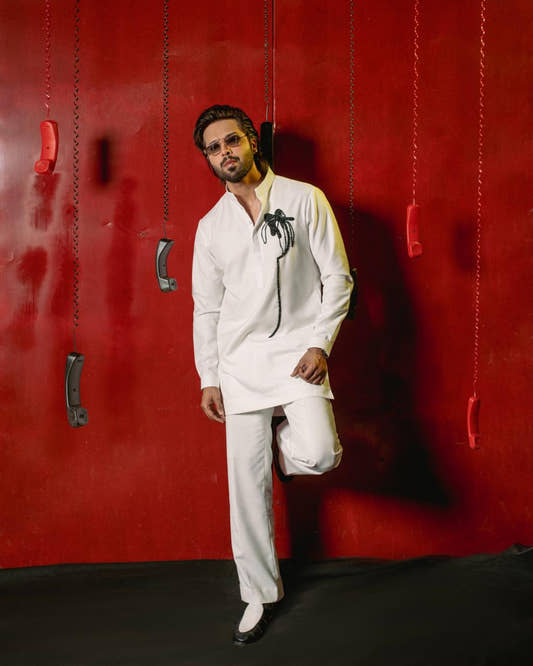 White Embroidered Kurta Set – Fahad Mustafa Edit