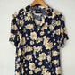 Snug botanical gauzy shirt with minimal block print in navy floral design