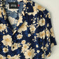Snug botanical gauzy shirt with minimal block print in navy floral design