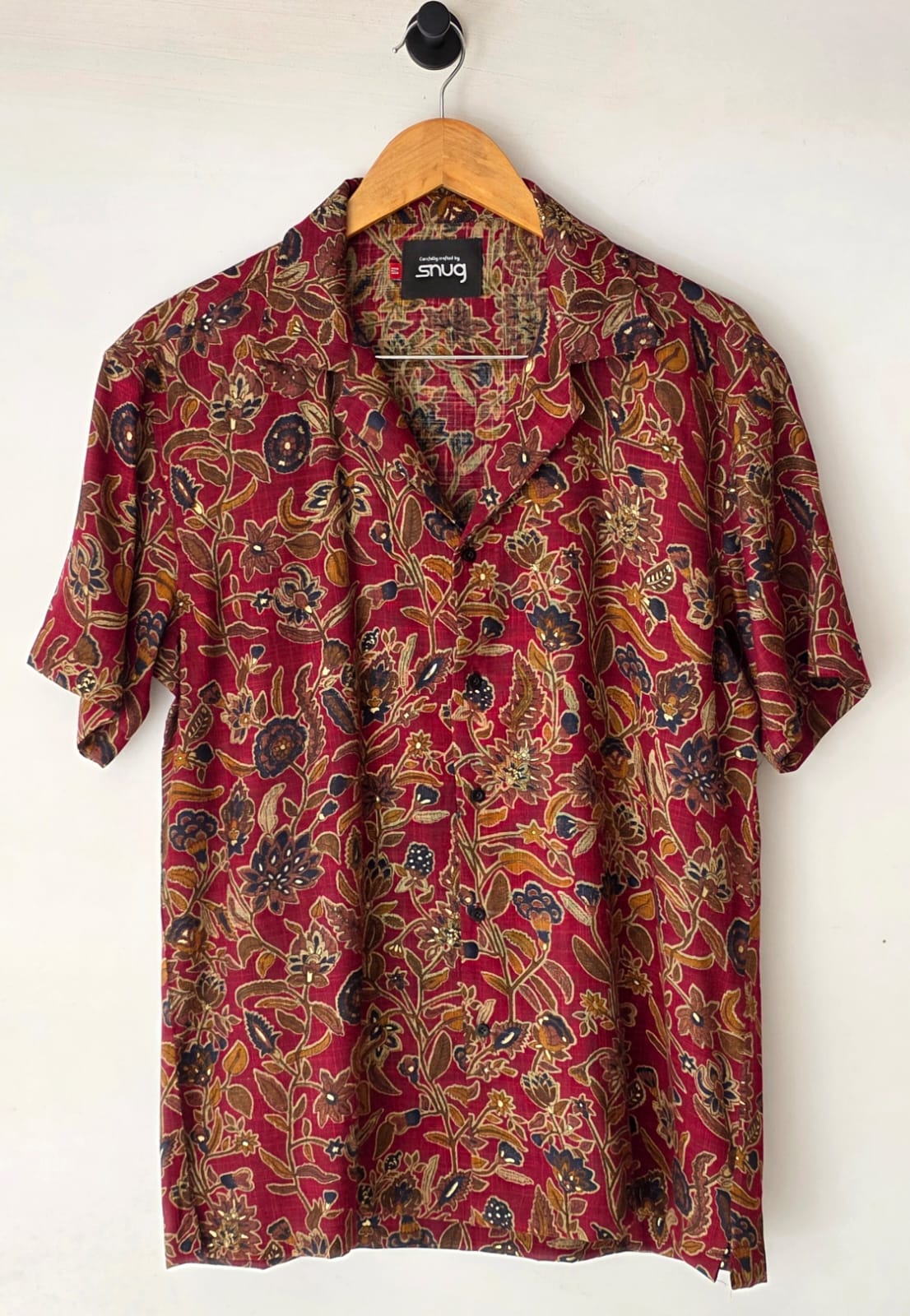 Snug Burgundy Floral Gauzy Shirt men’s lightweight summer button-up shirt with floral print