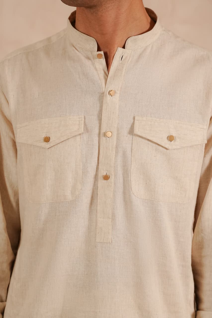 Linen Double Pocket Kurta with Loose Trouser.