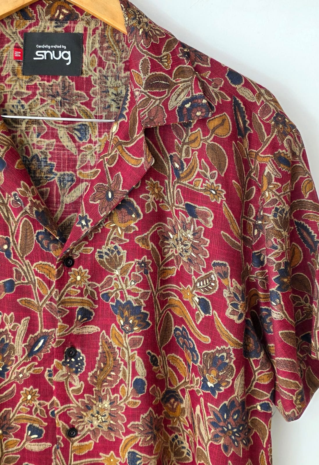 Snug Burgundy Floral Gauzy Shirt men’s lightweight summer button-up shirt with floral print