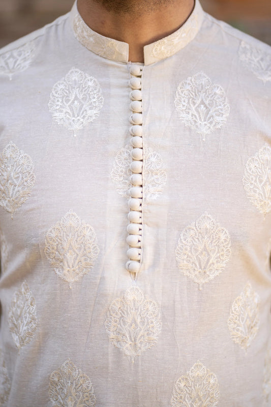 Leaf Luxe: Embroidered Kurta Trouser by Snug. - Snug