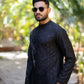 Artisan Black Embossed Kurta Trouser. - Snug