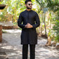 Artisan Black Embossed Kurta Trouser. - Snug
