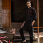 Rustic Elegance: Fahad Mustafa Black Linen Kurta, Trouser & Waistcoat Ensemble. - Snug