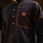 Rustic Elegance: Fahad Mustafa Black Linen Kurta, Trouser & Waistcoat Ensemble. - Snug