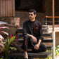 Rustic Elegance: Fahad Mustafa Black Linen Kurta, Trouser & Waistcoat Ensemble. - Snug