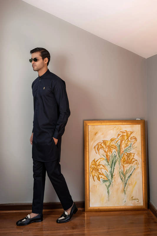 Mystic Midnight Ensemble: Snug's Egyptian Cotton Kurta & Trouser with Linen Waistcoat. - Snug