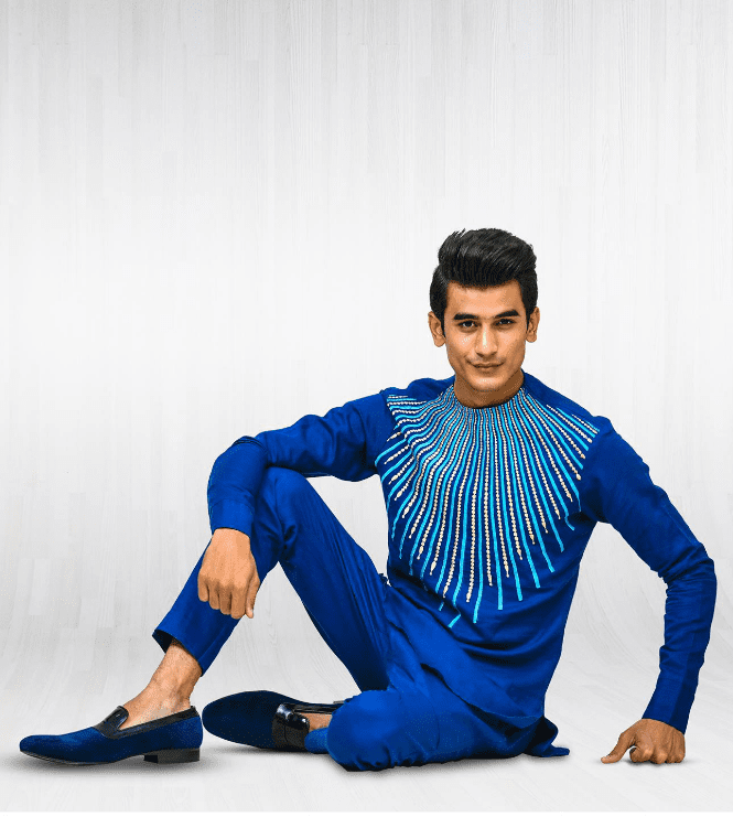 Blue Linen embroidered kurta and trouser