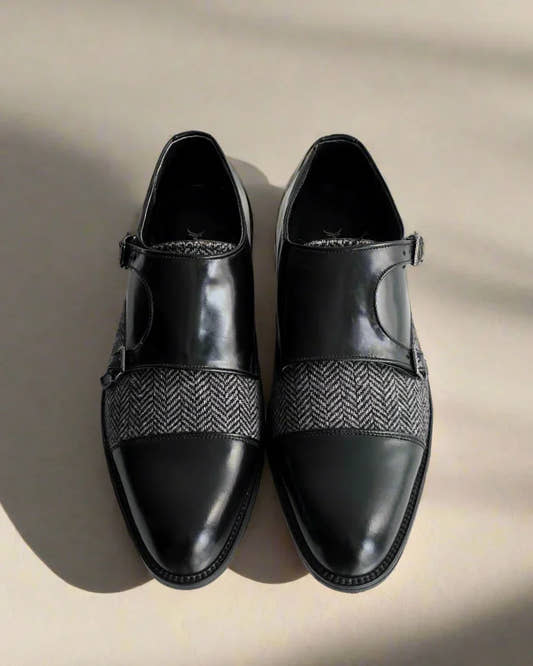 Tweed Contrast Black Monk Shoes. - Snug