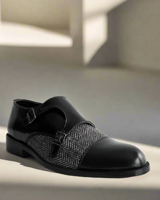 Tweed Contrast Black Monk Shoes. - Snug