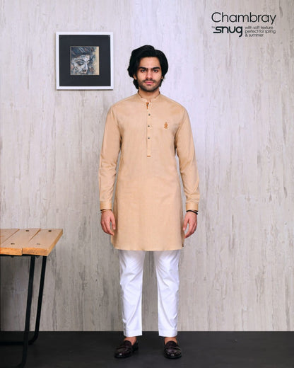 Sea Green Chambray Kurta with Pearl White Trouser