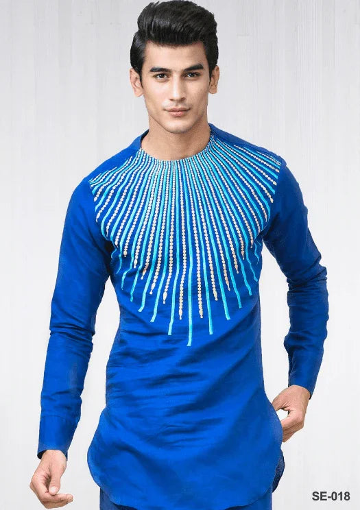 Blue Linen embroidered kurta and trouser - Snug