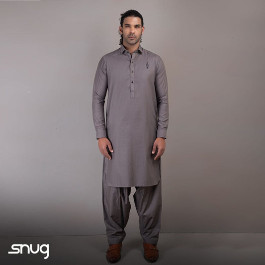 Grey Kurta Shalwar with Black Logo