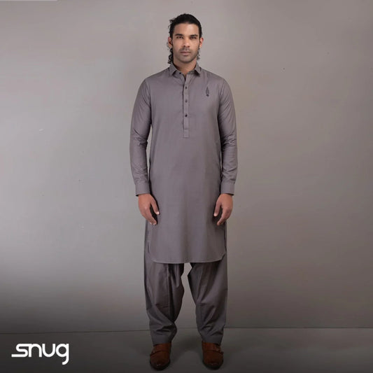 Grey Kurta Shalwar with Black Logo - Snug