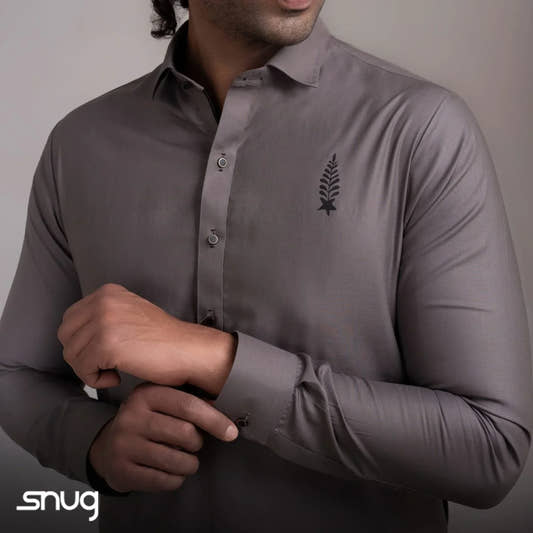 Grey Kurta Shalwar with Black Logo - Snug
