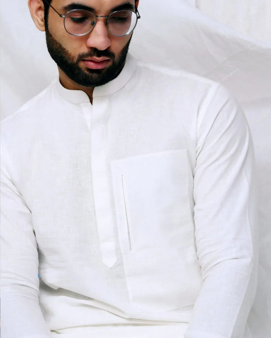Linen Rib Patch Kurta and Trouser - Snug